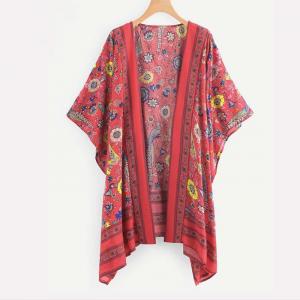 Quality Red Peacock Cover Ups Kimono Bohemian Cardigan Women for sale