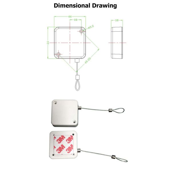 White ABS Security Anti Theft Pull Box With Retractable Steel Cable Ball Stopper Sticker