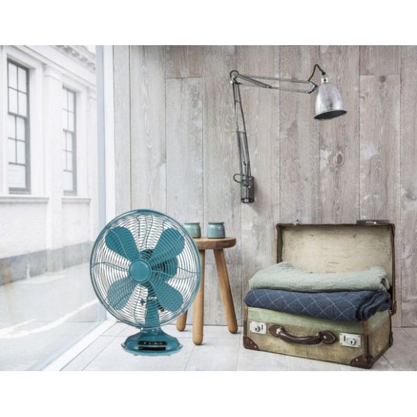 30W Powerful Retro Table Fan 10 Inch SAA Metal Blue With Carry Handle