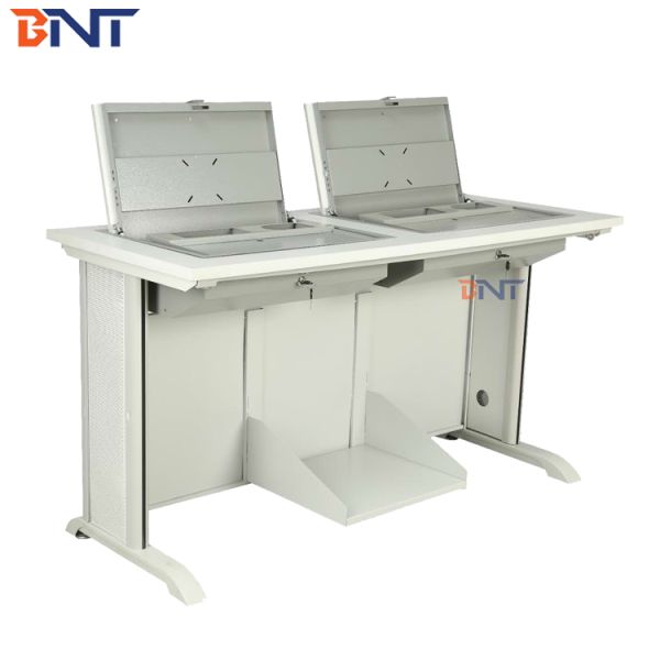 Manual Flip Top Computer Desk With Buffering Hydraulic Pressure Lock