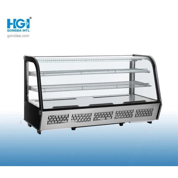 130L Curved Glass Cake Display Fridge Freestanding Adjustable Chrome Plated