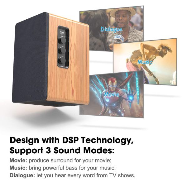 Hifi Active Bookshelf Speaker Wireless Portable Classic Wood Finish Style