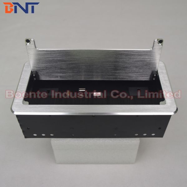 Office Tabletop Multi-functional Flip Electric Socket Box with HD-MI, VGA, USB, RJ45, Schuko