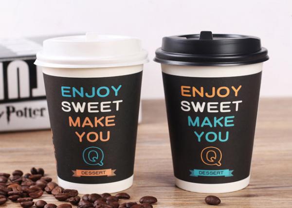 Buy Black Biodegradable Insulated Coffee Cups Disposable With Lids Eco Friendly at wholesale prices