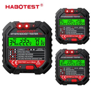 China HT107 Socket Tester Pro Voltage Test RCD 5/30mA Socket Detector Ground Zero Line Plug Polarity Phase Check on sale
