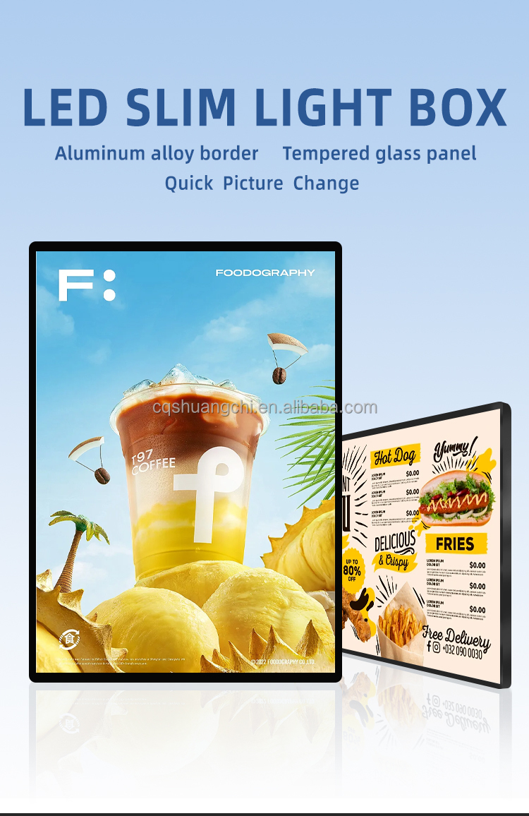 Modern Aluminum Snap Frame LED Light Box for Restaurant Menu Board and Poster Display