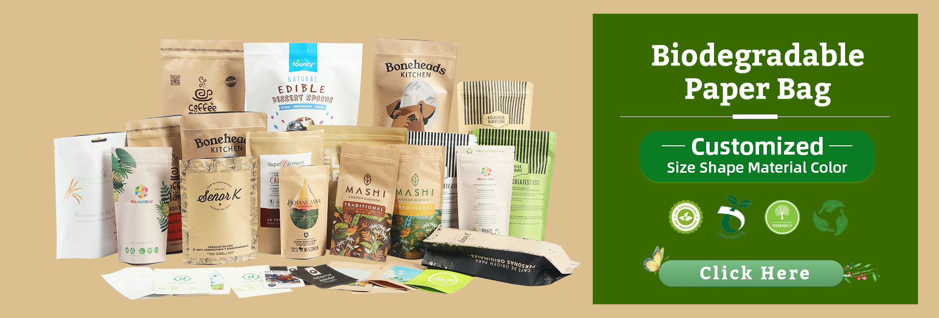 Biodegradable Smell Proof Packaging Bag With Window White Kraft Paper Bags for Tea Cookie Cake Nuts Edibles Powder Pet F