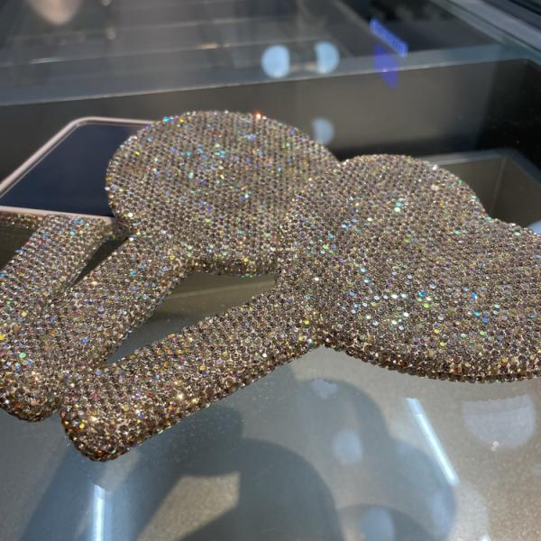 Light Pink Circle Rhinestone Mirror for On-the-Go Touch Ups and Makeup Application