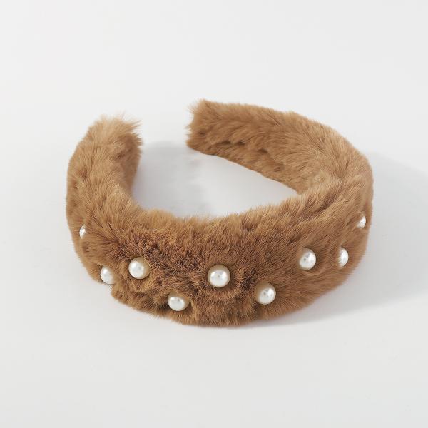 Mink hair fur influencer headbands pearl hair accessories wide fabric headbands luxury accessories