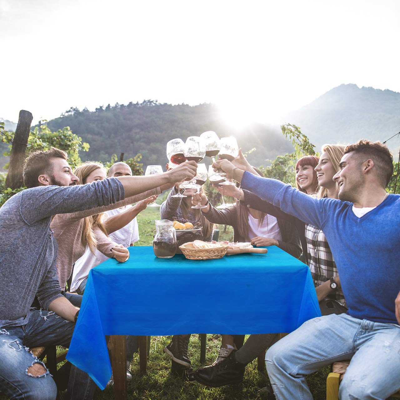 6 Pack 54 inch x 108 inch Premium Plastic Picnic Tablecloth Rectangle Waterproof Solid Color Table Cover