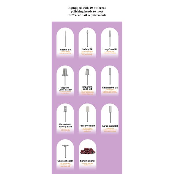 Manicure Pedicure Set USB Charging LED Display 10 Level Speed Low Noise Electric Nail Drill