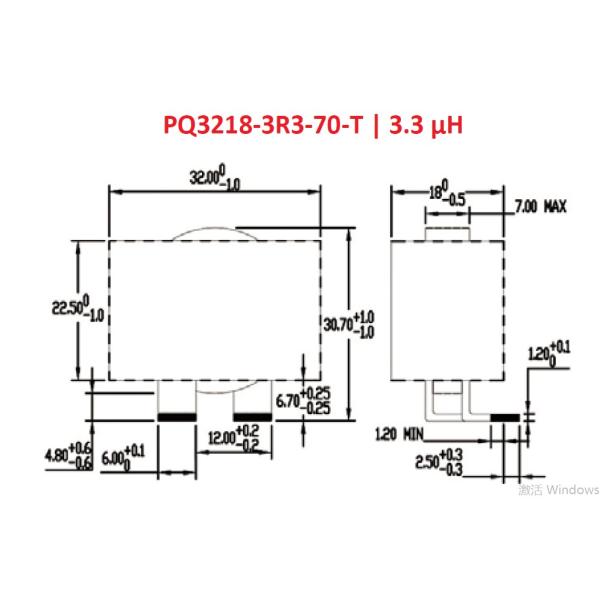 Flat Wire Low Profile Power Inductor , High Current Power Inductors PQ3218-3R3-70-G
