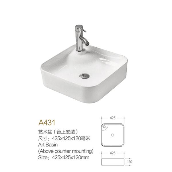Non-Porous Counter Top Bathroom Sink Smooth Surface Square White Basin