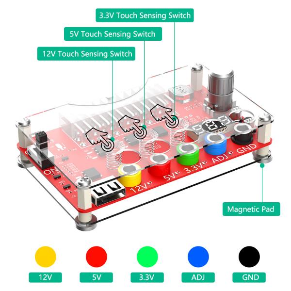 ATX Power Supply Breakout Board and Acrylic Case Kit with ADJ Adjustable Voltage Knob