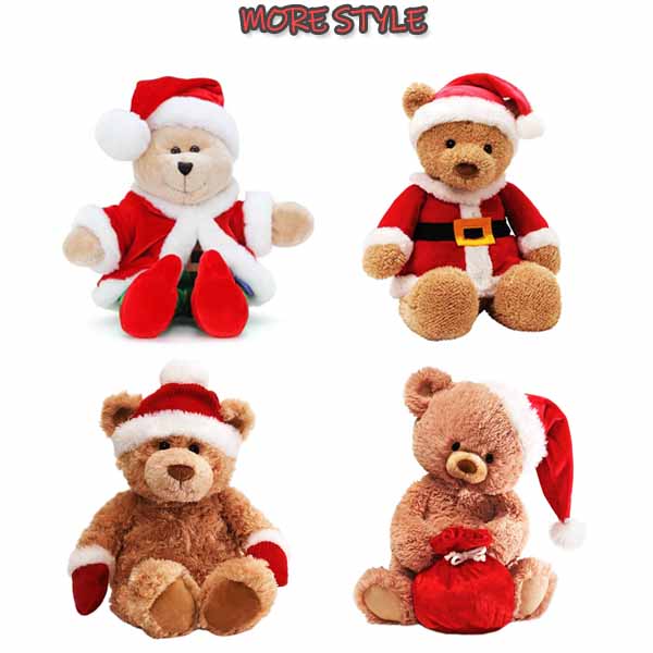 Huggable 25cm Plush Teddy Bear With Christmas Cap
