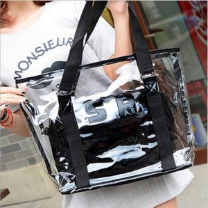 Quality Clear PVC Large Beach Tote Bag Sets Top Handle Handbag Zipper Purses Wallets Women 2pcs In 1 Hand Bag for sale
