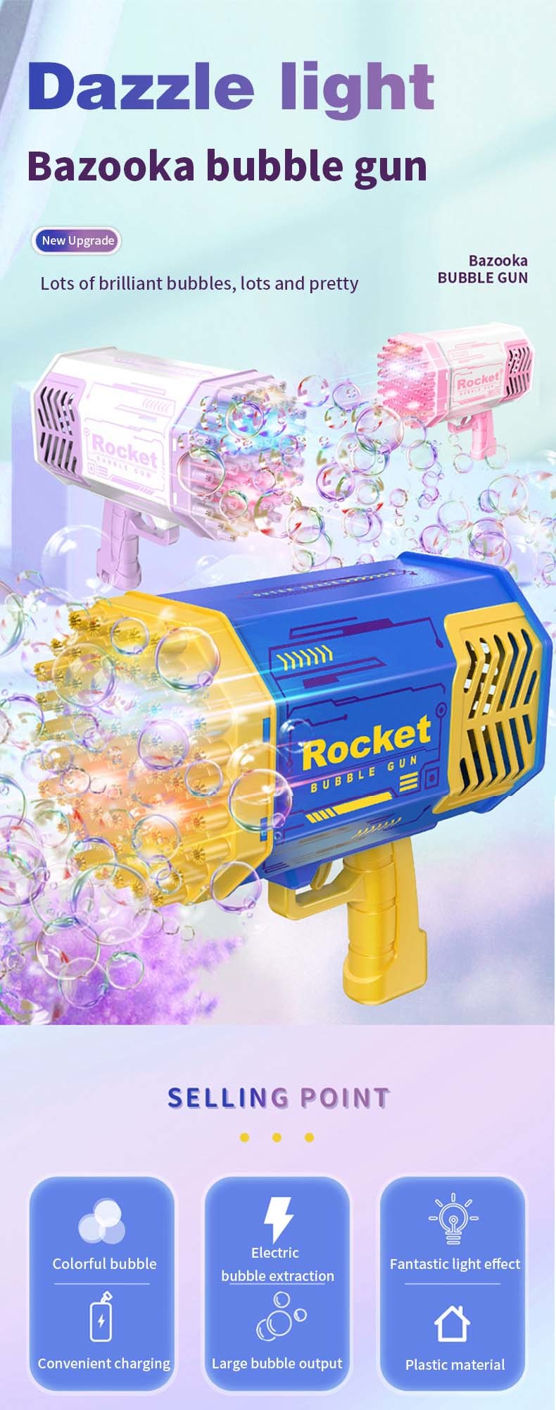 40 Holes Rocket Bubble Machine Gun Toy Soap Bazooka for Outdoor Activities