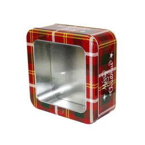 Quality Christmas Empty Gift Tins Holiday Metal Tin Box with Window Square Cookie Tins for sale