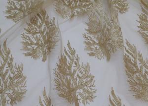 China Embroidered Tree Gold Sequin Lace Fabric By The Yard For Wedding Bridal Evening Dress on sale