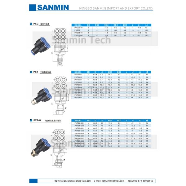 PXT Pneumatic Air Fittings Quick Connector 5 Way Double Y Type Push In Joint Sanmin