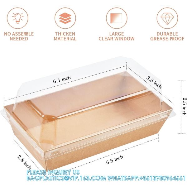 Paper Charcuterie Boxes With Clear Lids, 50 Pack Disposable Sandwich Containers, Small Kraft Bakery Treat Boxes