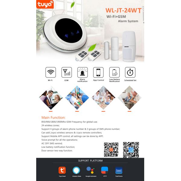 Tuya 433 MHz WIFI GSM Security Wireless Home Burglar Alarm Systems DC9V-12V