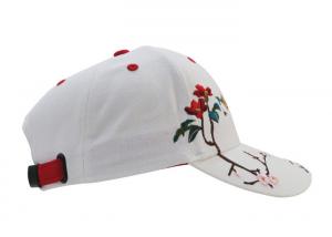 Quality Flowers / Birds Embroidered Baseball Caps , White Cotton Canvas Baseball Hat for sale