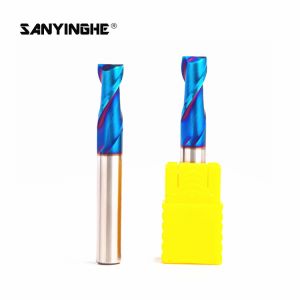 China 2 Flutes 3mm Flattened Carbide Square End Mill HRC65 Blue Nano Coating Flat Milling Cutter on sale