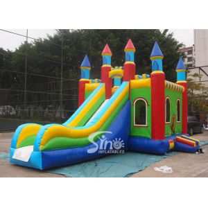 Lead Free PVC Tarpaulin Inflatable Bouncy Castles , Rainbow Castle Slide