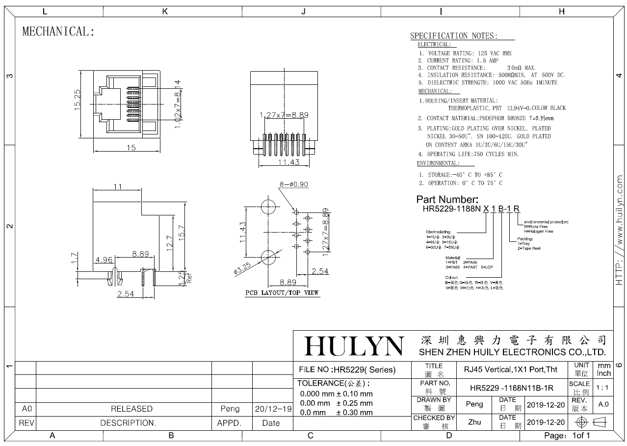 RJ45 Modular Jack,Shielded, THT,Reflow,Miniature RJ45 connector Molex 95503-6891