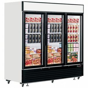 China High Efficiency Upright Glass Door Freezer Long Handle Showcase Refrigeration Display Case on sale