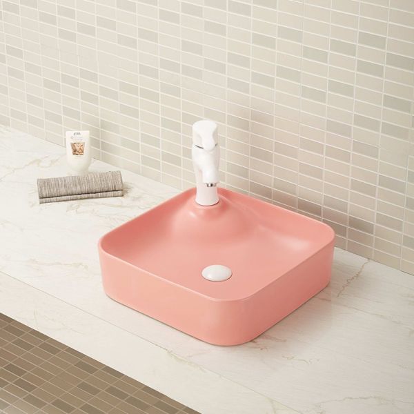 Non-Porous Counter Top Bathroom Sink Smooth Surface Square White Basin