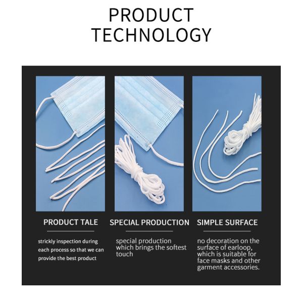 3MM 5MM Spandex & Chinlon Material For Disposable Flat & Round Elastic Earloop Rope