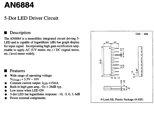 Electronic Integrated Circuit IC Chip AN6884 5 Dot LED Driver Circuit 3.5-16V