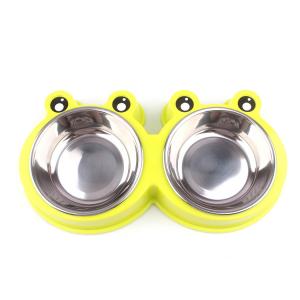 Quality Double Bowls Pet Food Feeder Cute Modeling Frog Shape Easy Cleaning for sale