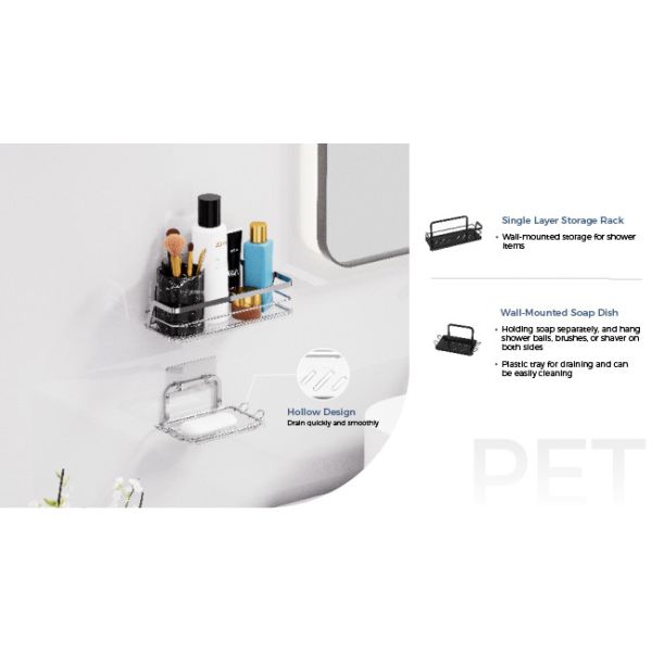 Stainless Steel Shower Caddy Wall Mounted Iron Wire Rack for Bathroom Organization