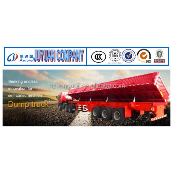 AOTONG 2 axles 20ft hydraulic lifting dump trailer/ container tipper trailer for hauling