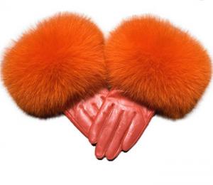 China Windproof Women Mittens Gloves Genuine Sheep Skin Leather Outdoor Driving Fox Fur on sale