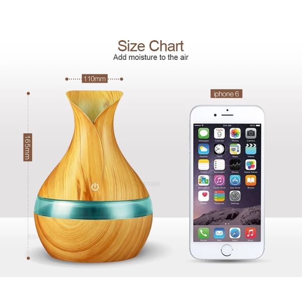 Compact 300ml Wood Flower Vase Design Ultrasonic Humidifier Diffuser for Home