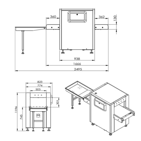 Small Size X Ray Baggage Scanner / Airport X Ray Machine Tunnel Size 500*300