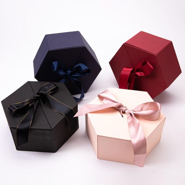 Hexagon Cardboard Magnetic Box Rigid Double Door Gift Box For Beverages