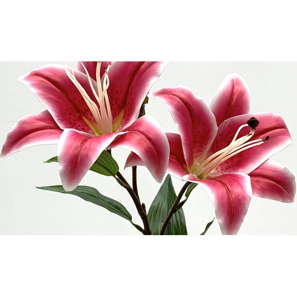 High Imitation Multiple Artificial Lily Flower Branch With 2 Flowers And A Bud 79 CM