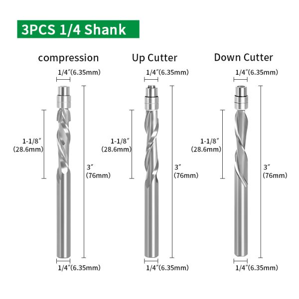 Carbide Wood Router Bit Customized Inch Up Cut Flush Trim Router Bit 65HRC