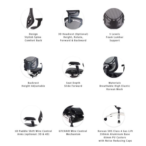 IVINO Polished Aluminum Chair Multi-function Ergonomic Mesh Back Office Chair