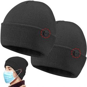 China Custom Button 58cm Knit Beanie Hats Easy To Wear Masks on sale