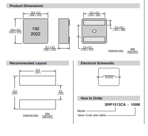 SRP1513CA-100M 10 UH Shielded Inductor 25 A 7mOhm Max Nonstandard RF Inductors