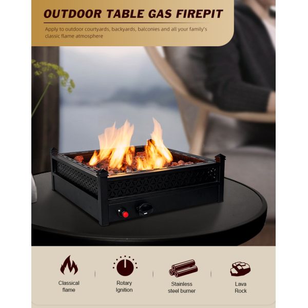 Mini Outdoor Alloy Rectangular Table Top Fire Pit Propane Gas