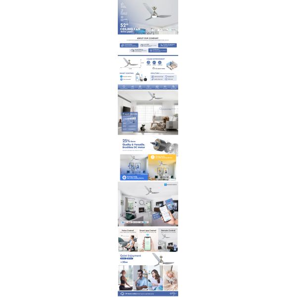 OEM 52 Inch 220v Dimmable LED Plastic Ceiling Fan Custom Logo