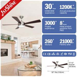 OEM Remote Control Modern LED Ceiling Fan With Light 5 MDF Blades