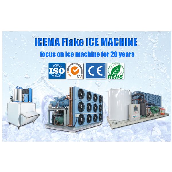 Water Cooling Condensation Way 1000kg Flake Ice Making Machine with Ice Storage Bin